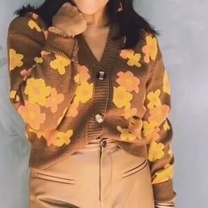 Vici for Hyfve Floral Brown Cardigan Sweater